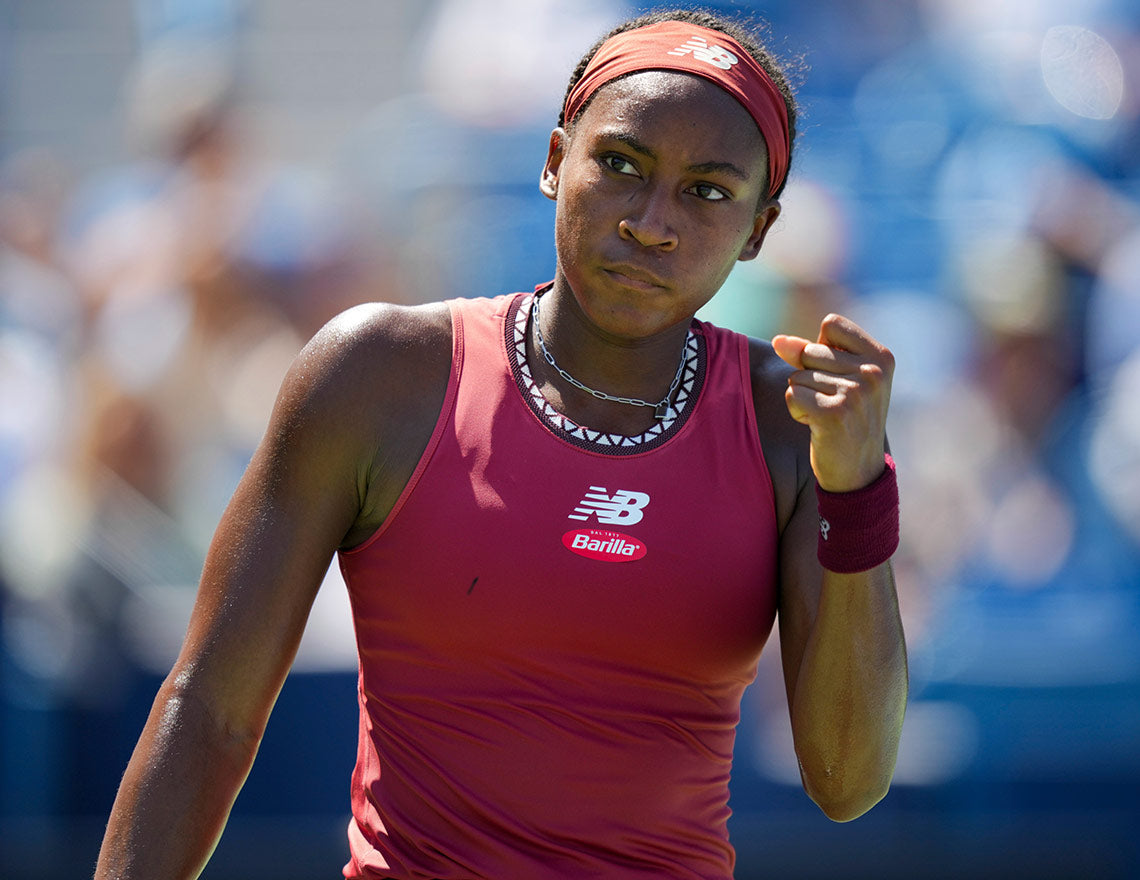Coco Gauff, near the top of the women's pro tennis rankings, celebrates a point while improving her UTR Rating at the US Open in New York