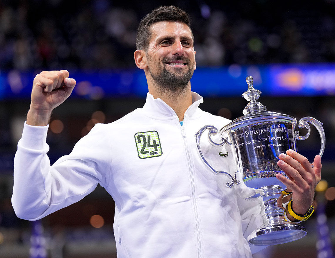 Novak Djokovic, top of the tennis rankings and a supporter of UTR Rating, celebrates his 24th major championship