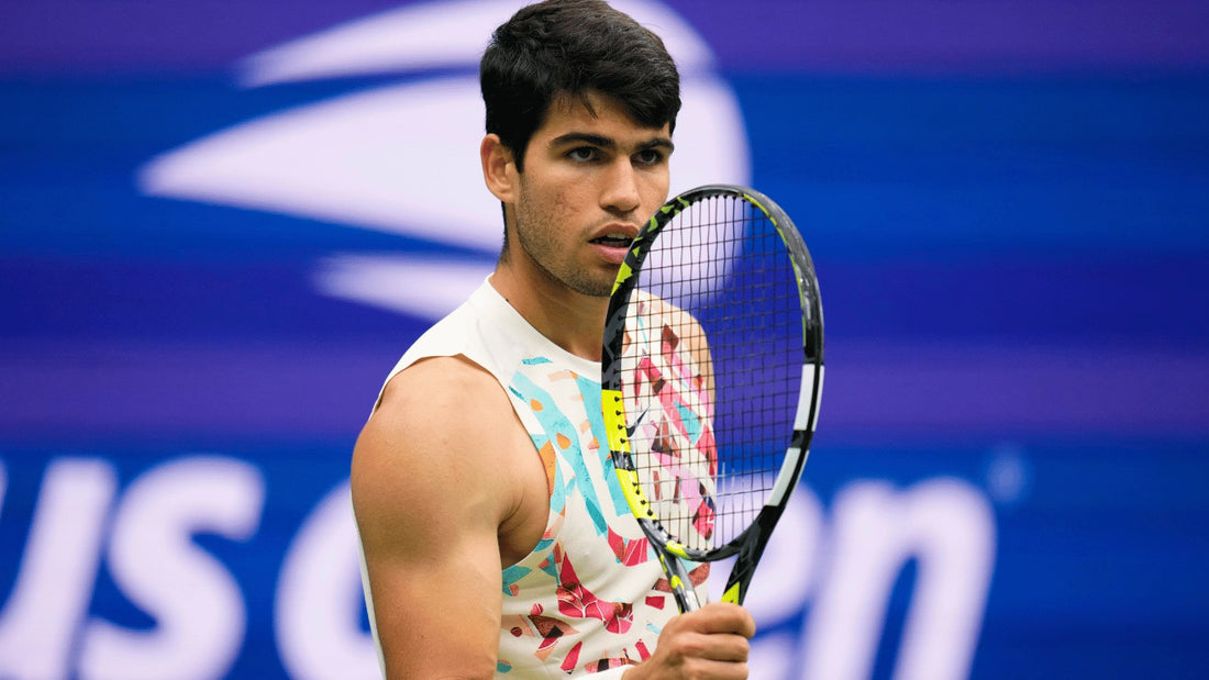 Spain's Carlos Alcaraz celebrates a big point at the 2023 US Open.