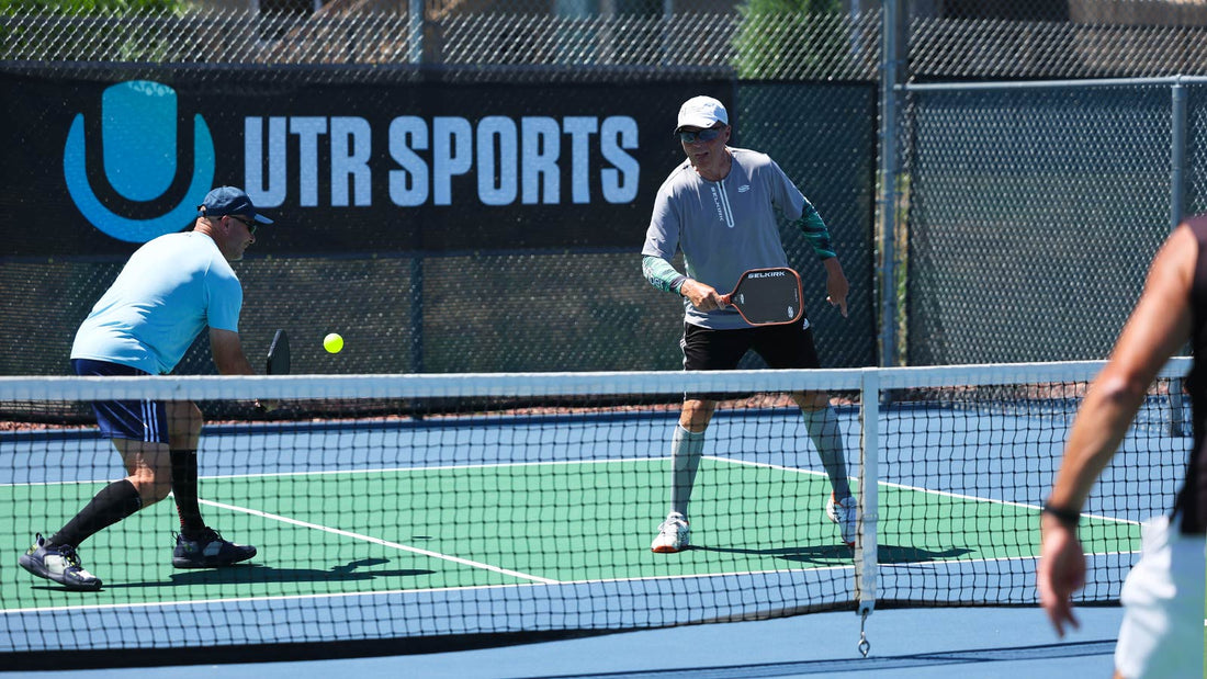 Doubles pickleball action in Denver with UTR Sports as players improve their UTR Pickleball Rating and stay away from sandbagging with UTR-P Rating