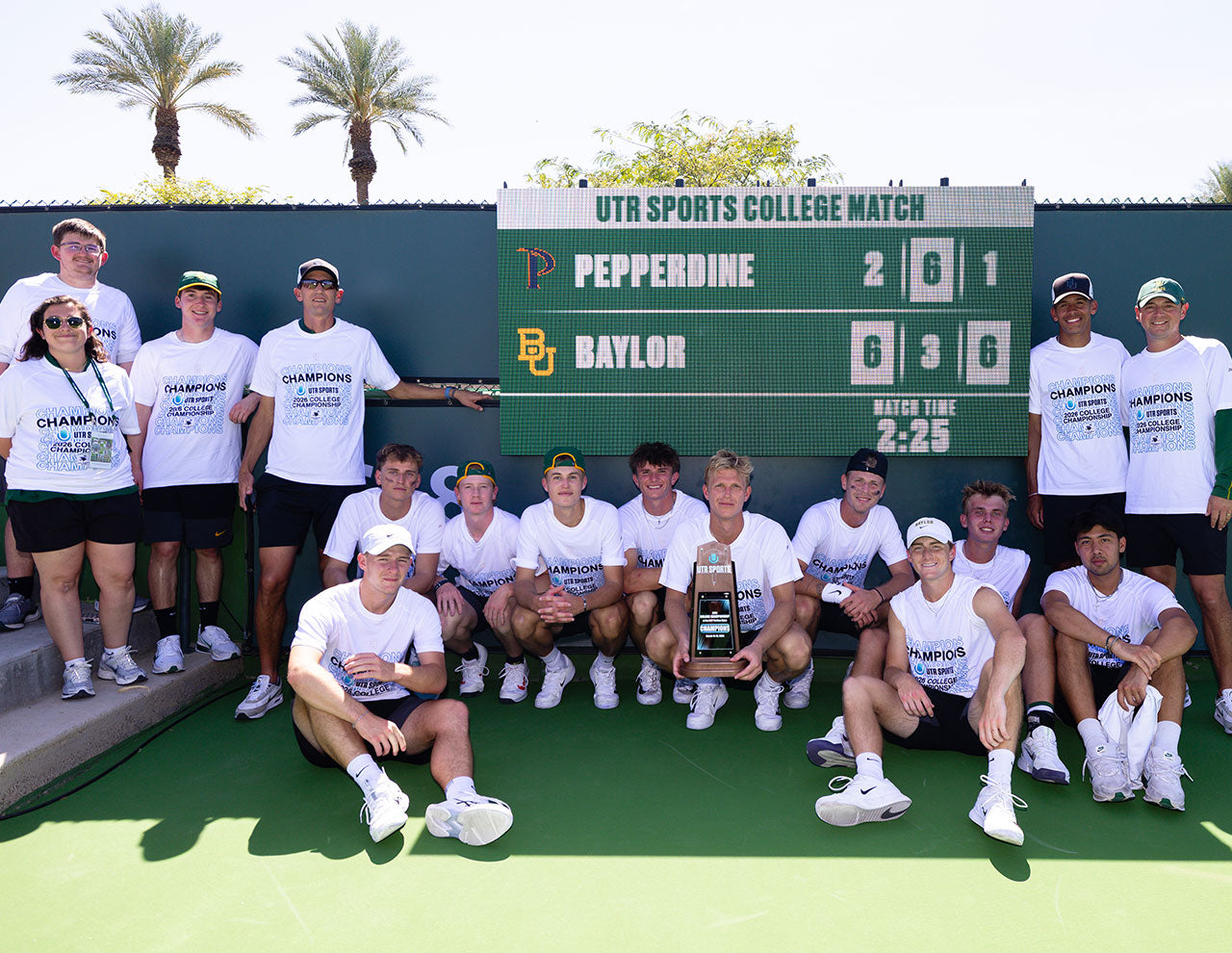 Baylor University celebrates winning the 2026 UTR Sports College Championships in Indian Wells