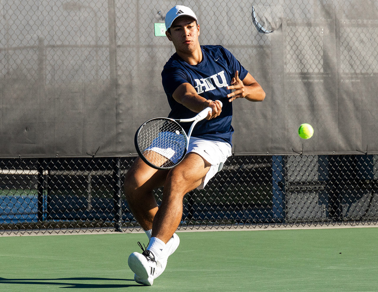 An NAIA men's tennis player competing at the national championship in Rome in 2025